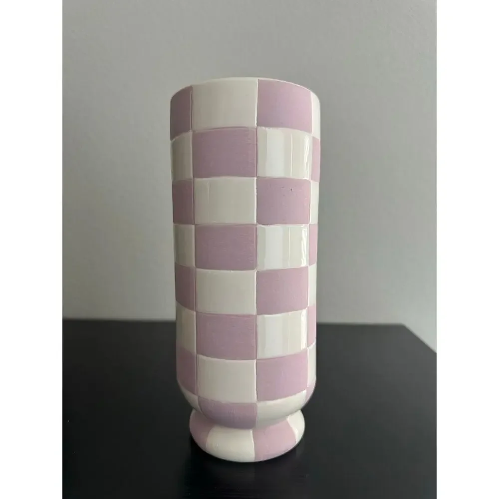 Checkered Purple and White Vase by Sunday Morning